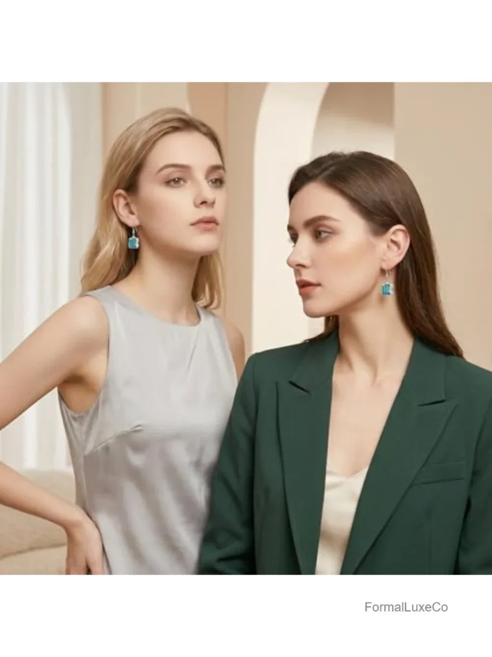 14K Gold Plated Austrian Crystal Cube Drop Dangle Earrings for Women Festive